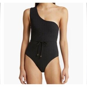 Sea Level Swim Messina Wide Strap Diagonal One Piece Black Swimsuit Sz US 12 New